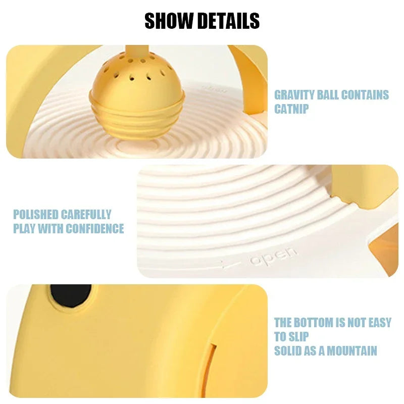 Gravity Table Tennis Cat Toy With Catnip Ball Turntable