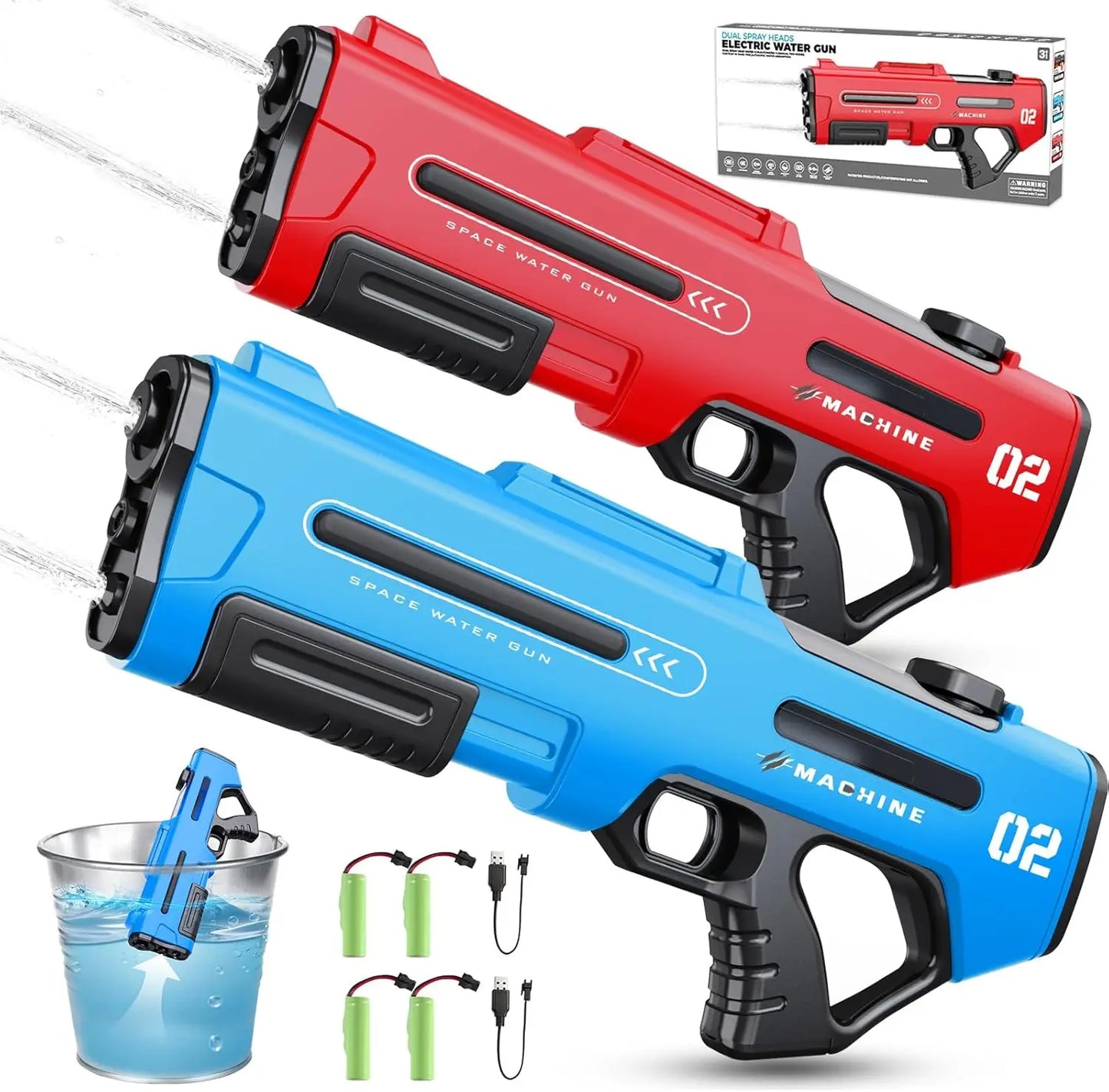 2 Pack Electric Water Guns With Auto Reload And 3 Shooting Modes 32 Feet Range