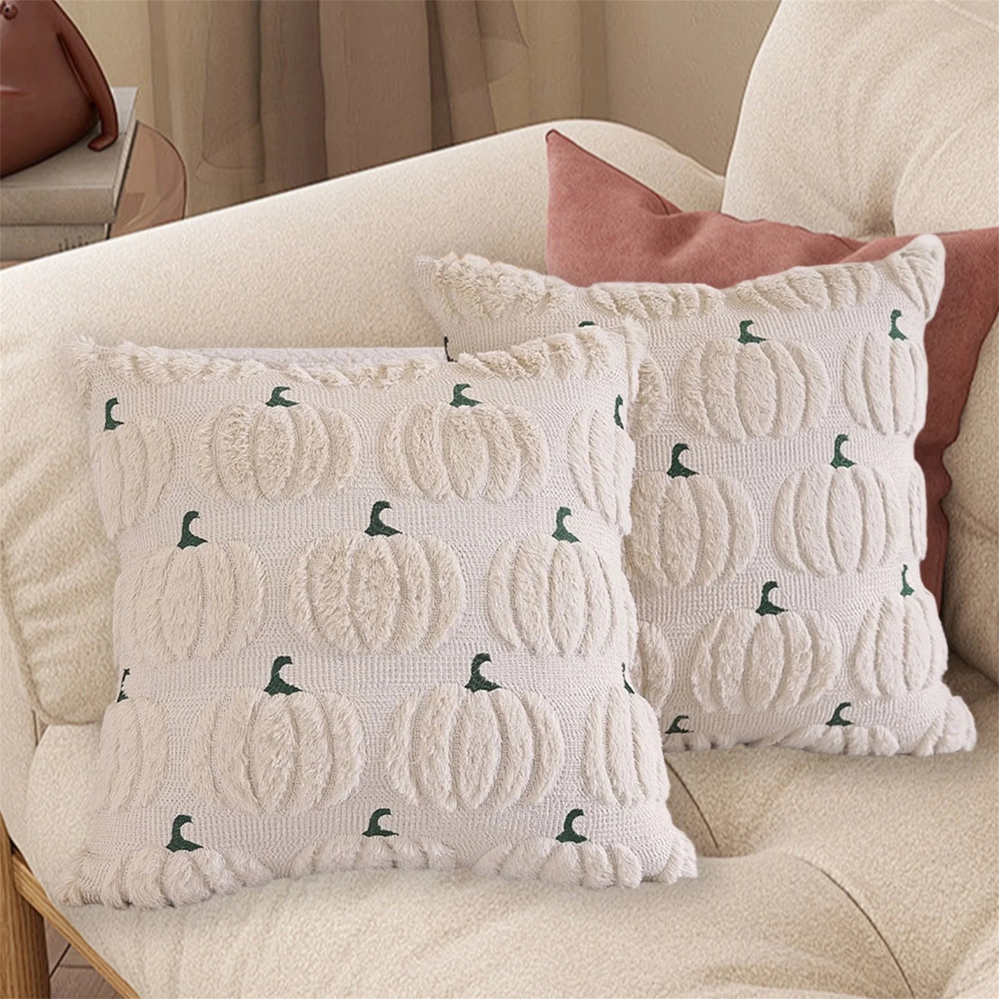 Spooky Halloween Pillowcase With Fuzzy Pumpkin Jacquard