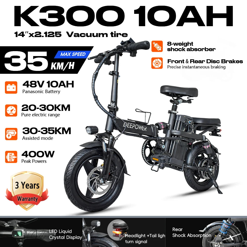 DeePower K300 Folding Electric Bike 21MPH 400W Motor
