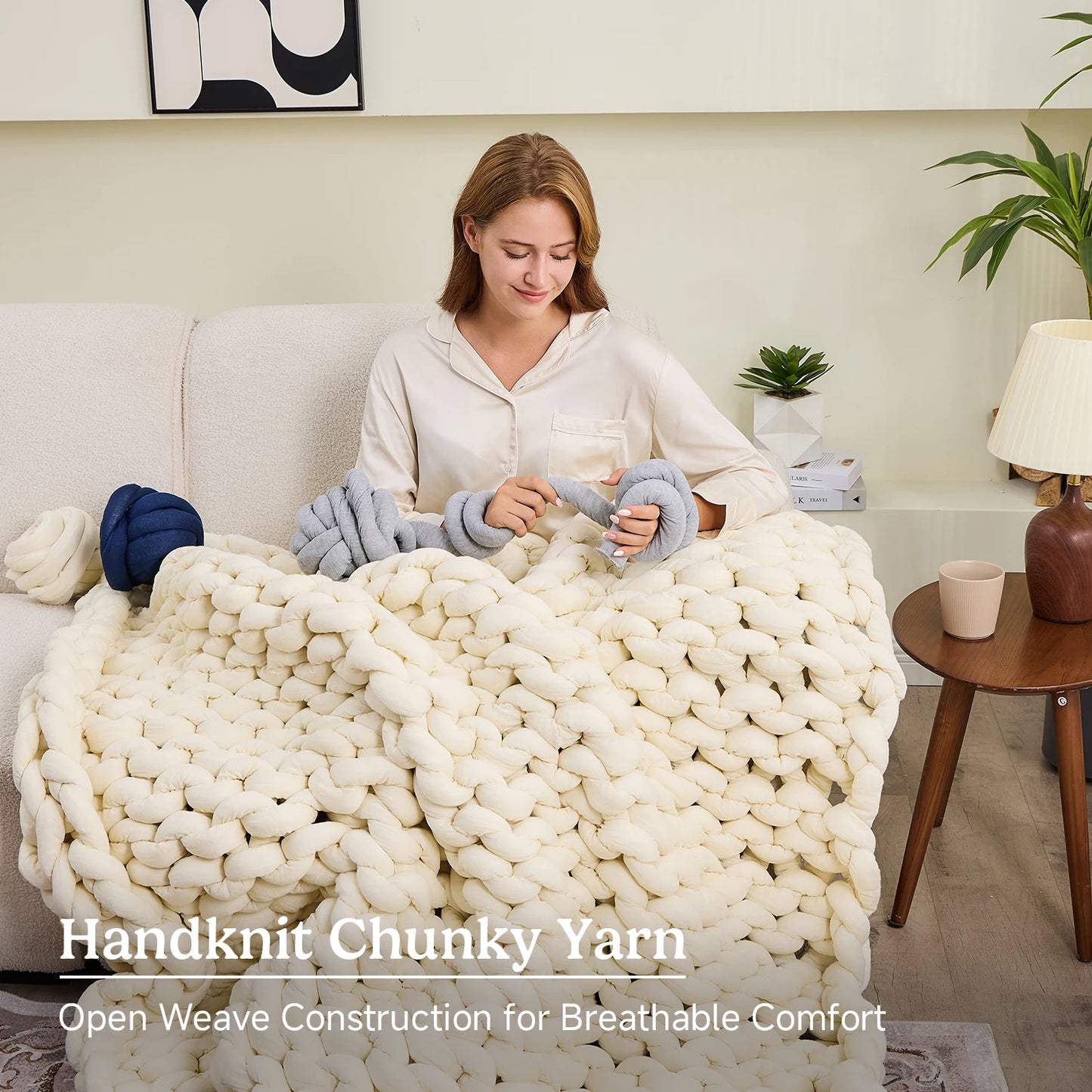 Simple Opulence Handmade Chunky Knit Weighted Blanket for Adults Cooling Heavy Cable Knitted Throw Blanket Home Decor for Sofa