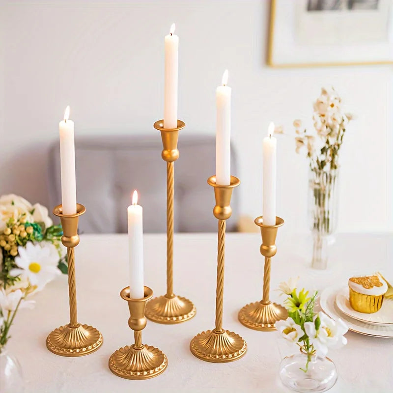 Gold Candlestick Holders Set of 5 for Wedding Centerpieces