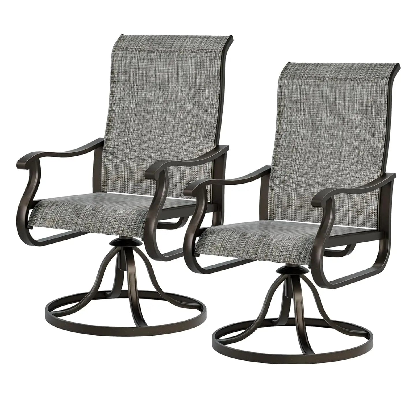 Patio Swivel Chairs Set Of 2 High Back Outdoor Wooden Frame With Padded Cushions