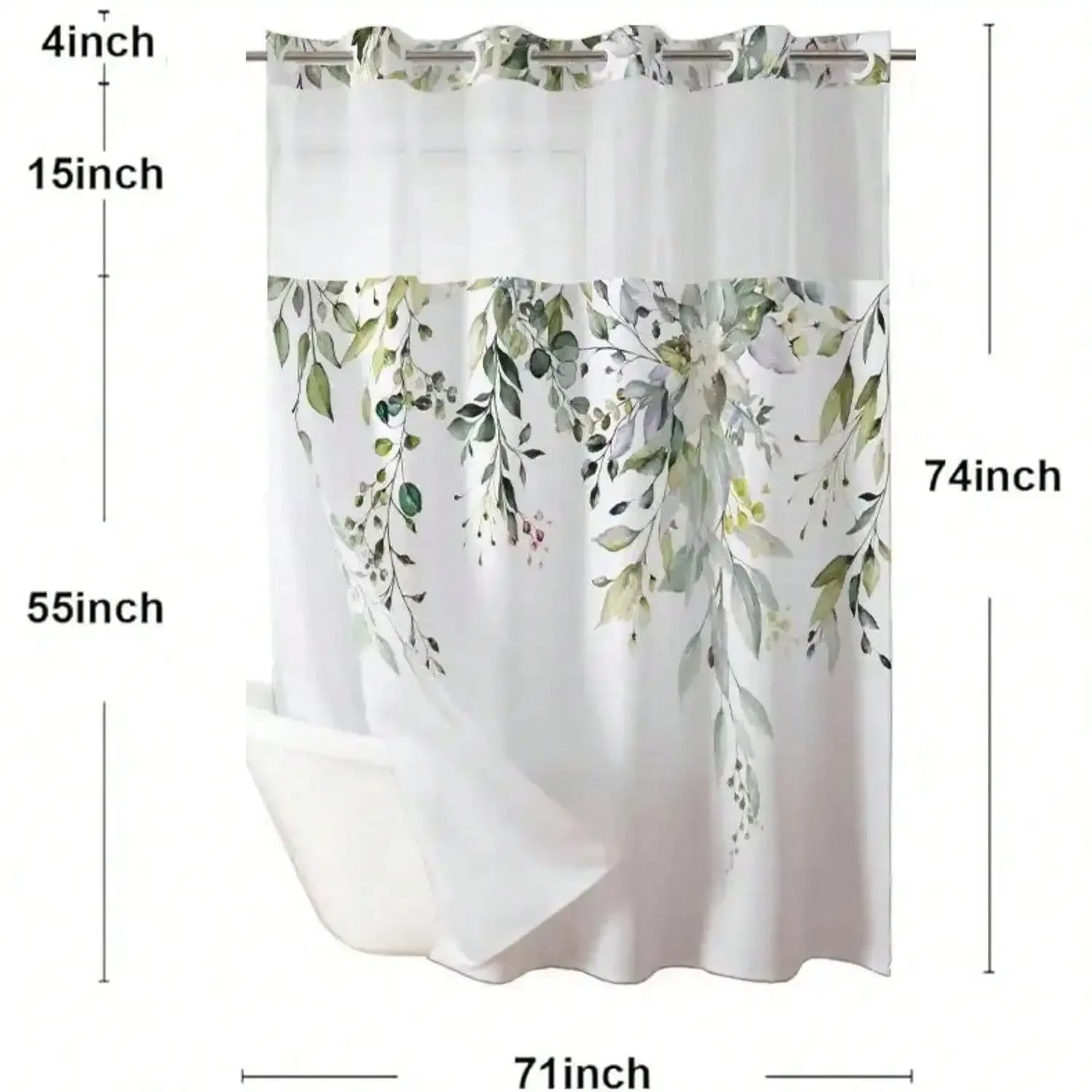 Plants Pattern No Hook Waterproof Shower Curtain PVC Modern Bathroom Decor