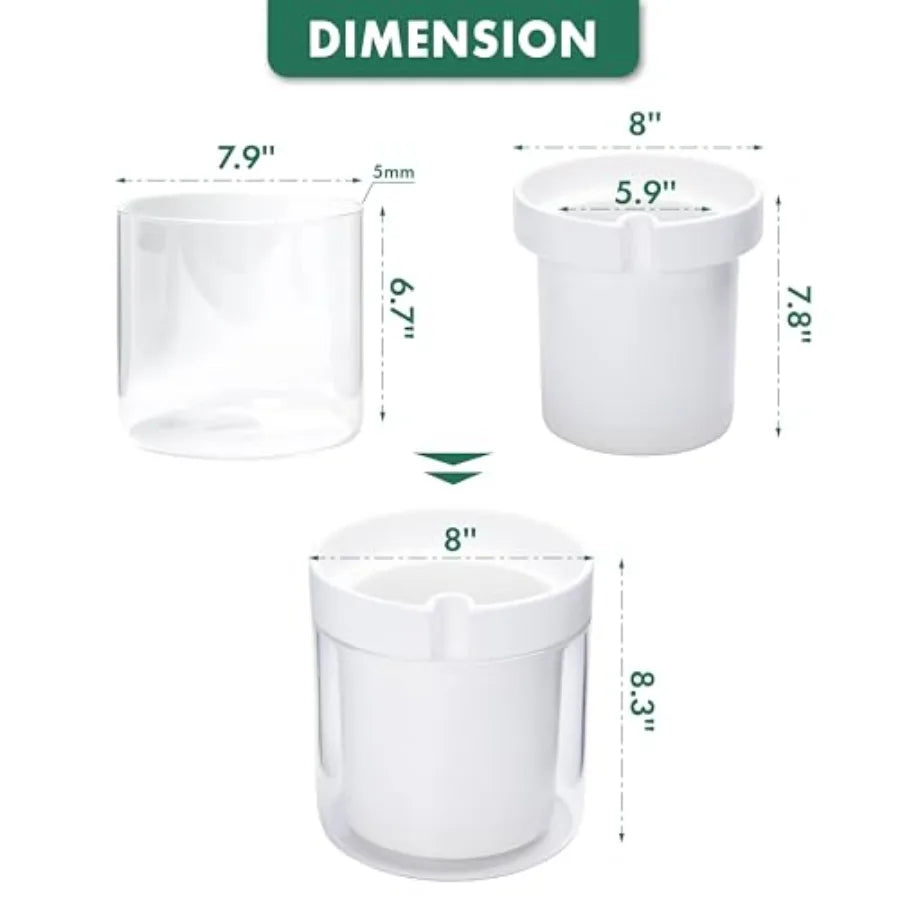 8 Inch Self Watering Planter White Terracotta Clay Pot With Glass Reservoir