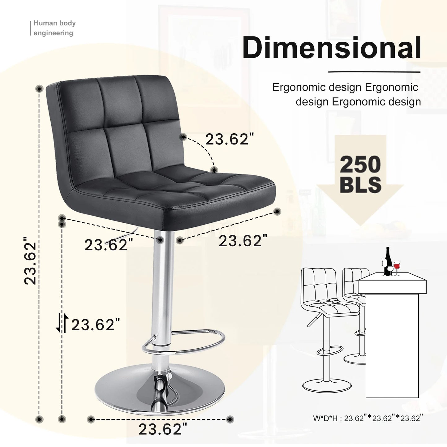 JHK PU Leather Bar Stools Set Of 2 Counter Height With SGS Gas Cylinder