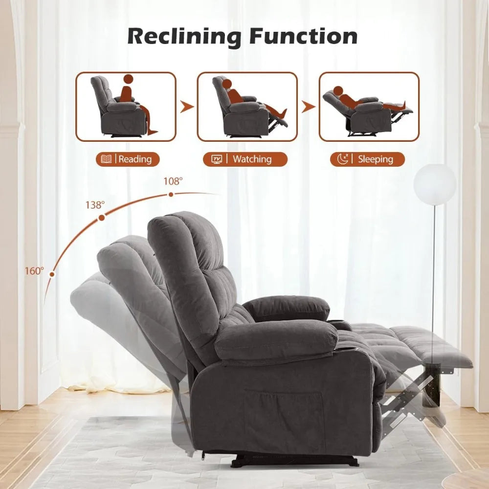 Oversized Manual Recliner Loveseat With Cup Holders And Side Pocket