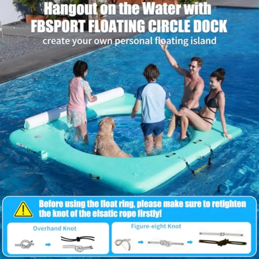Inflatable Round Water Hammock For Adults With Cupholder And Ladder Blue Float