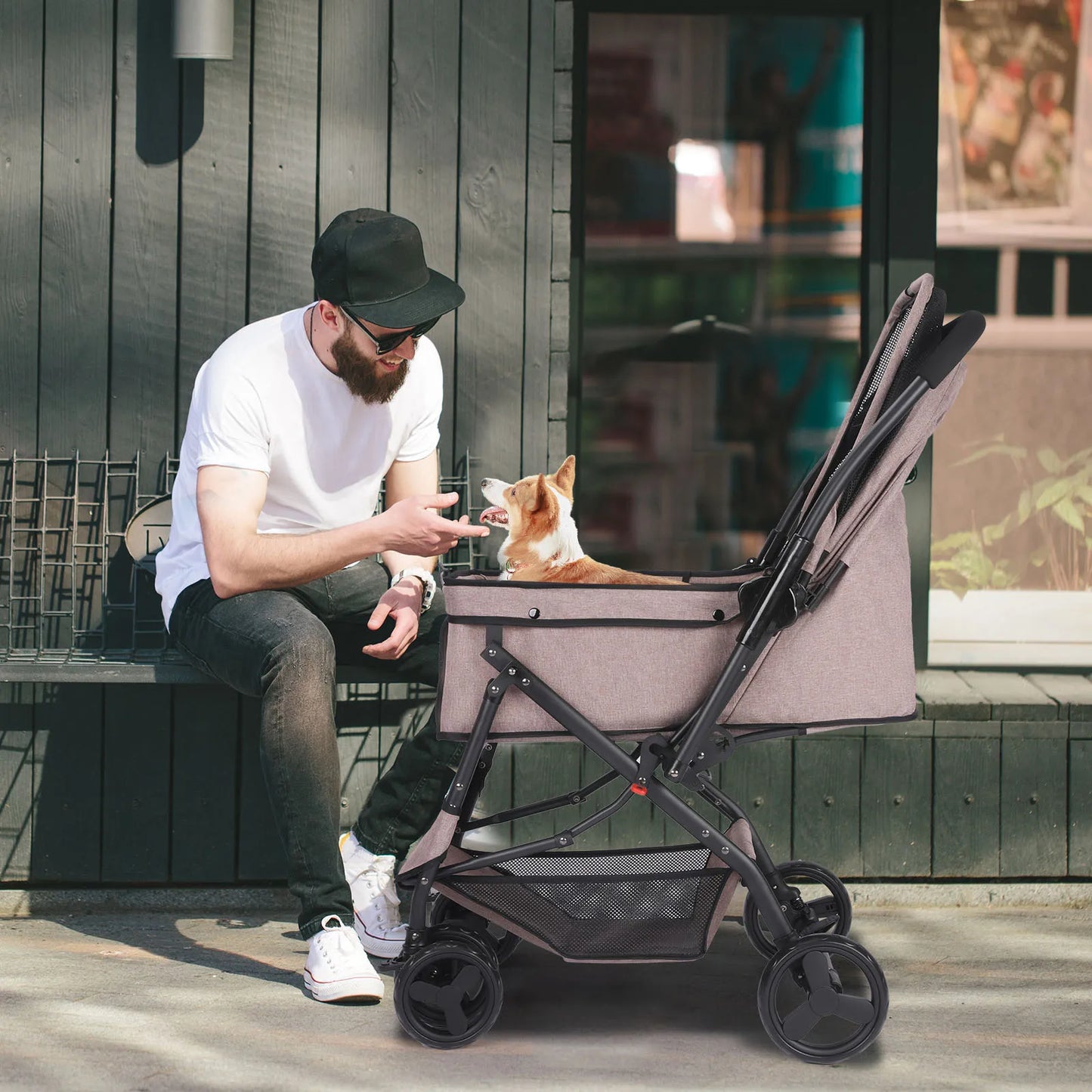 Medium Dog Stroller With Poop Bags And Reversible Handlebar