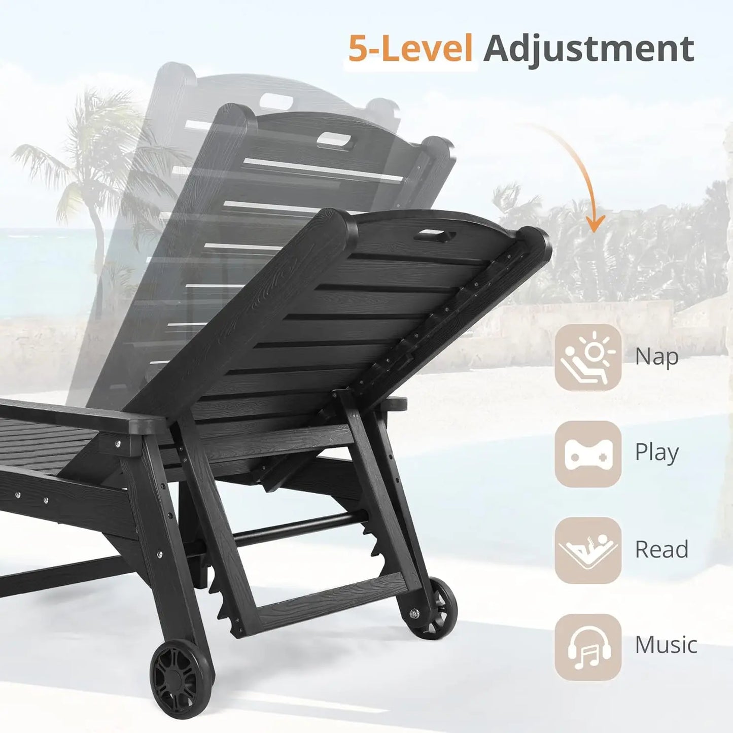 Outdoor Chaise Lounge Chairs Set Of 2 HDPS 5 Position Adjustable Pool Loungers