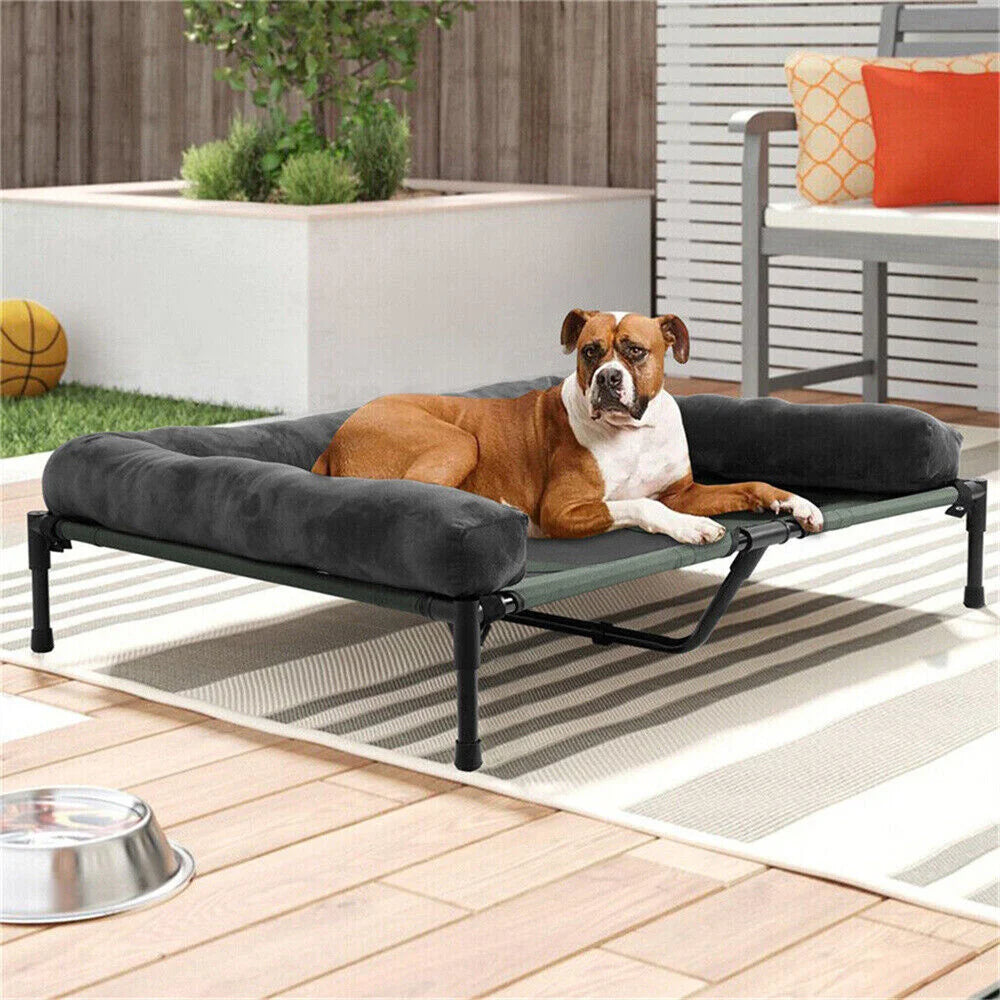 XXL Outdoor Raised Dog Bed With Cooling Breathable Mat And Plush Mat