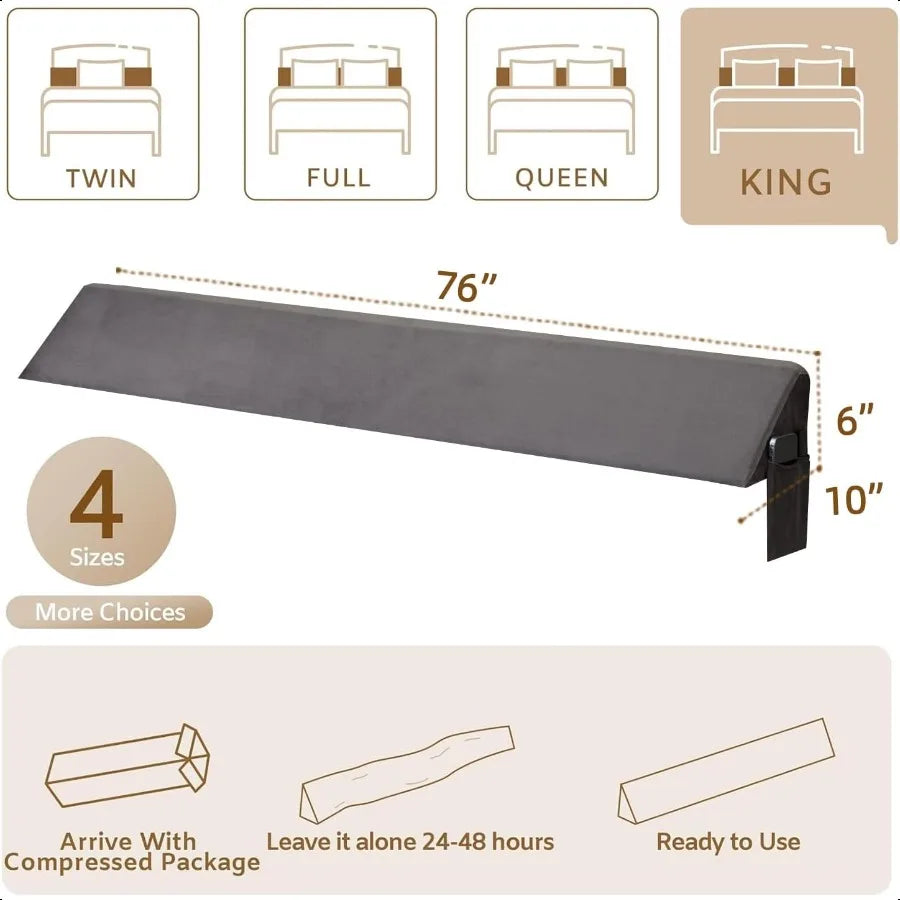 King Wedge Pillow Headboard 76x10x6 Bed Wedge Pillow Foam Headboard Pillow Bed Gap Filler