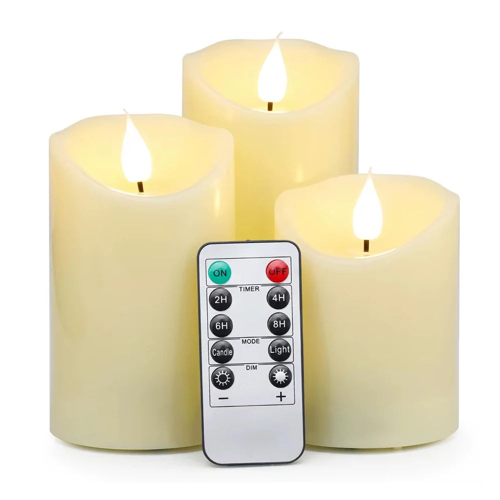USB Rechargeable Flickering Paraffin Pillar Candle With Remote