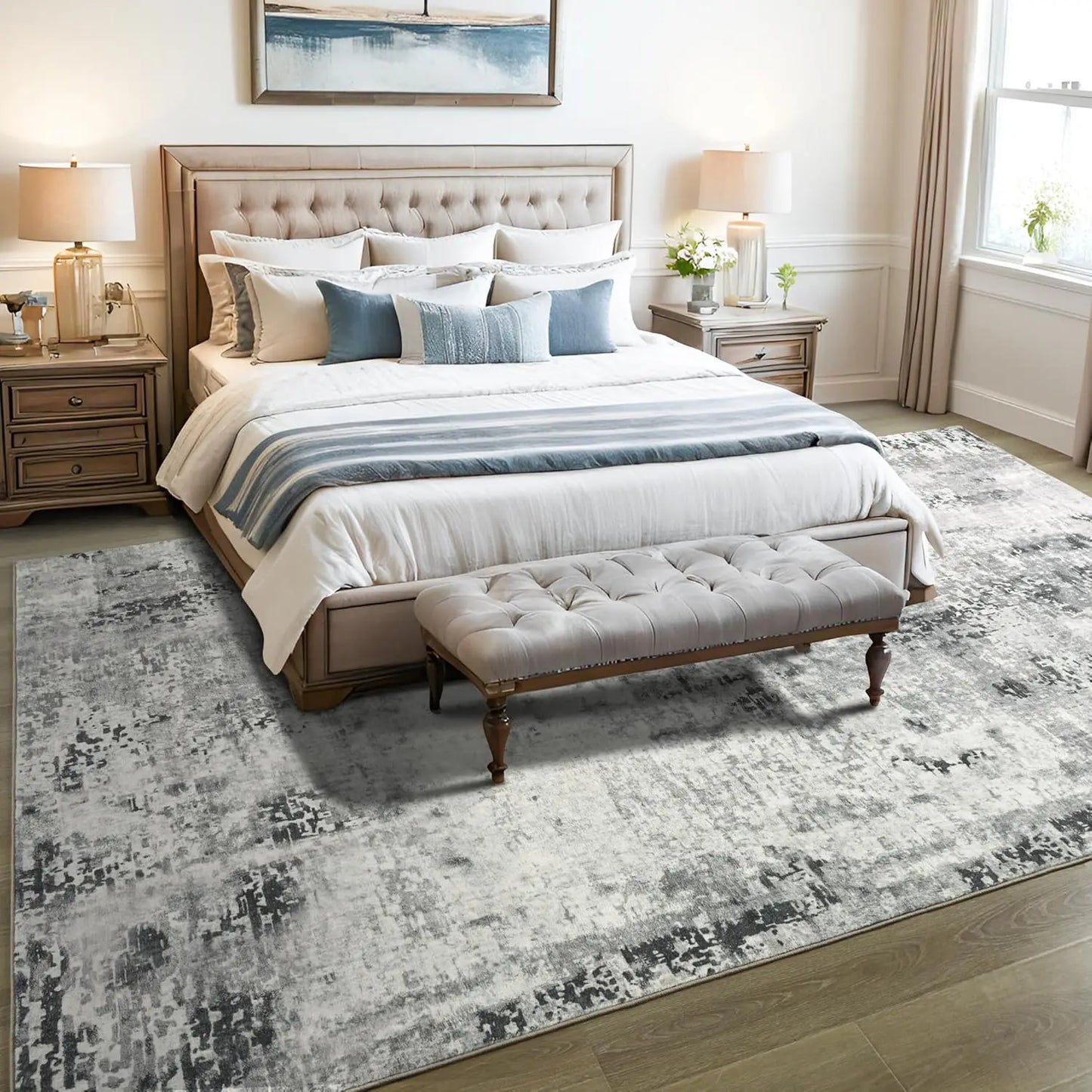 Living Room Area Rugs Soft Large Modern Abstract Boho Vintage Machine Washable Non Slip Carpet Low Pile Rug
