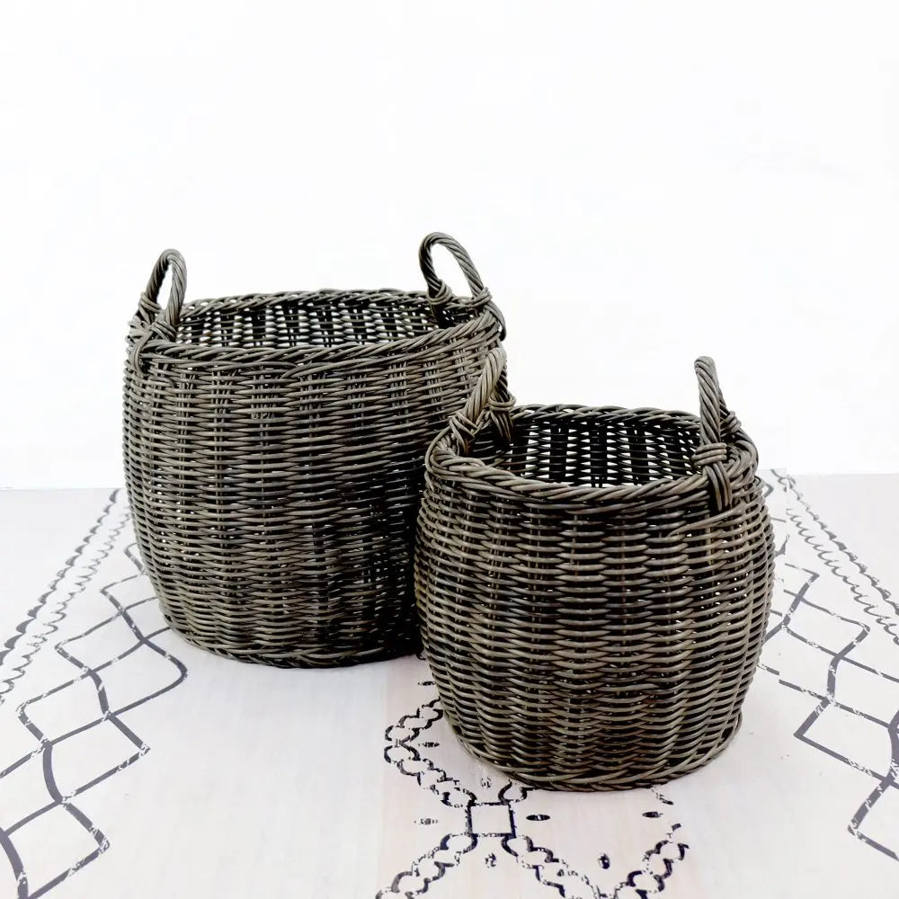 Two Pack Stackable Hand Woven Wicker Laundry Basket