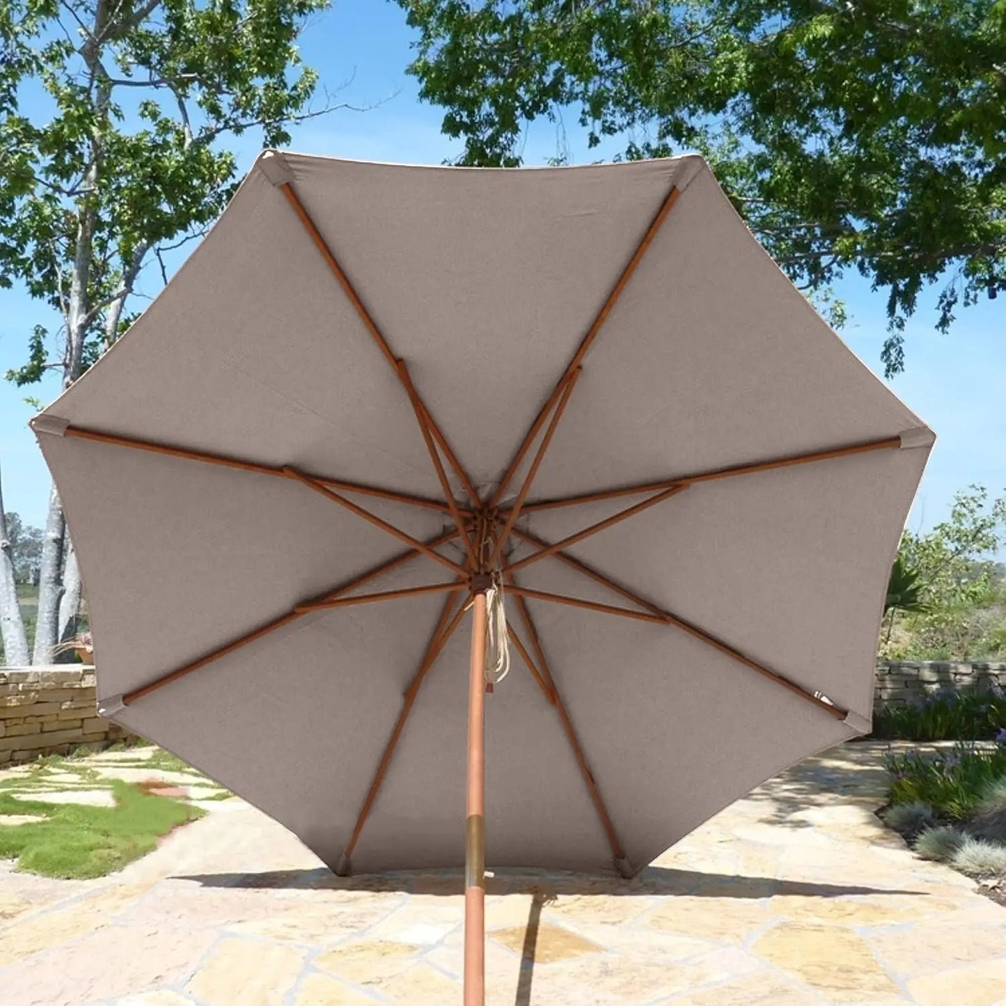 9ft Market Umbrella Replacement Canopy Taupe 8 Ribs 300D UV Protective Fabric
