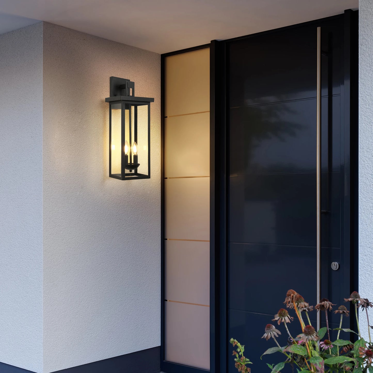 22 Inch Outdoor Wall Lantern Dusk to Dawn Matte Black