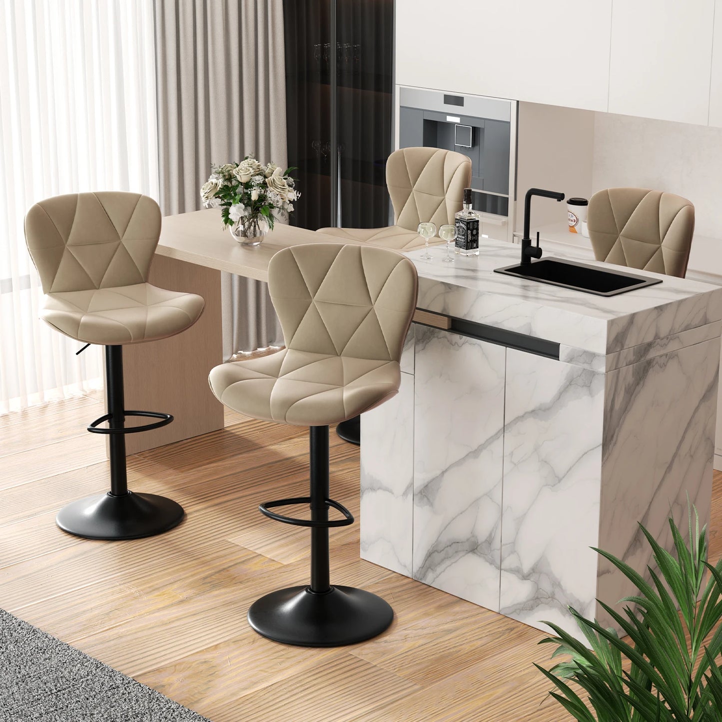 2 Pcs Bar Chair 360 Degree Rotation Faux Leather Backrest