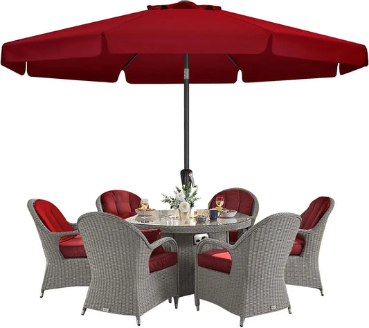 11ft Burgundy Patio Umbrella With 8 Ribs Crank Tilt For Outdoor Tables
