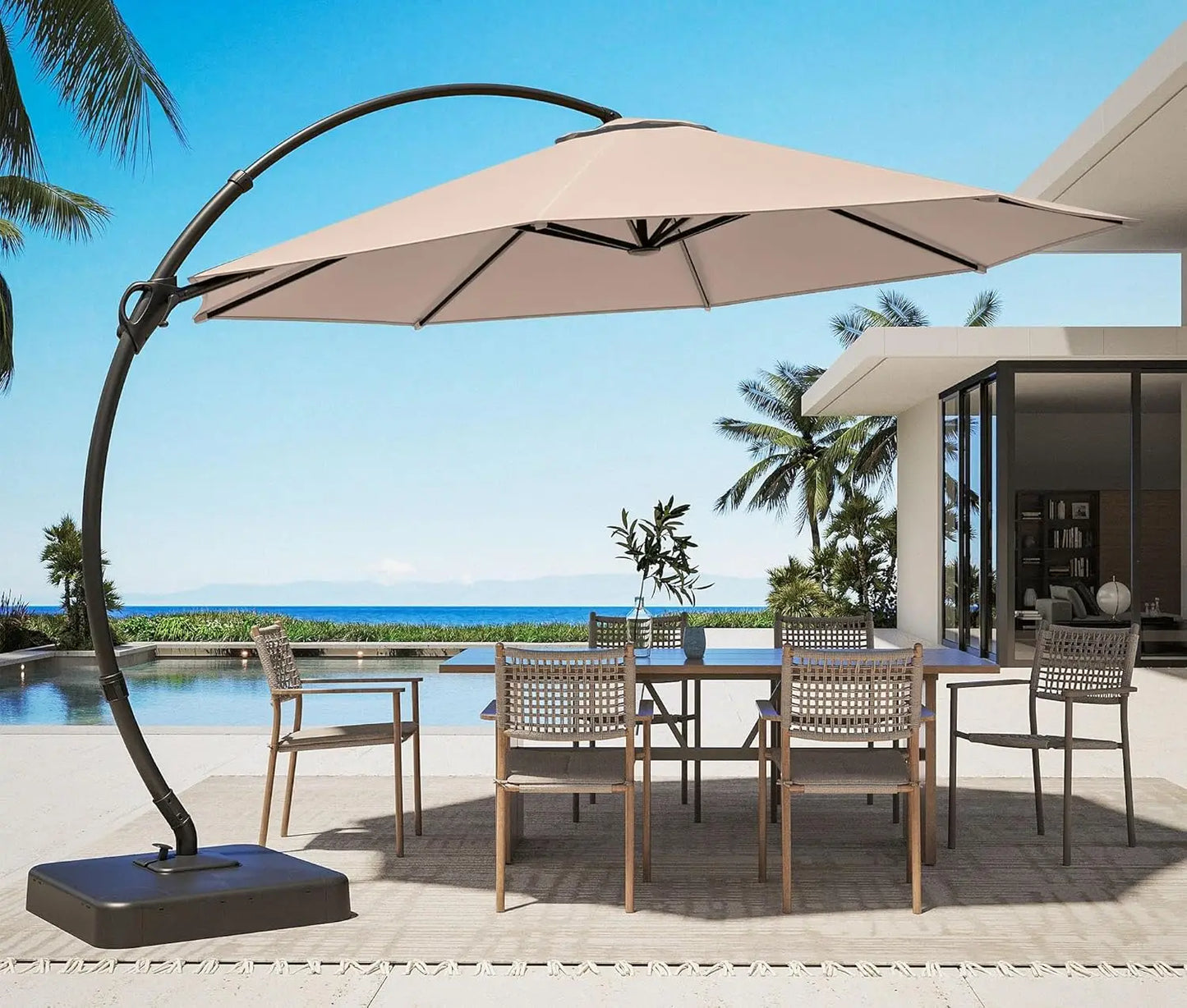 11Ft Aluminum Cantilever Patio Umbrella With Base Included For Outdoor Shade