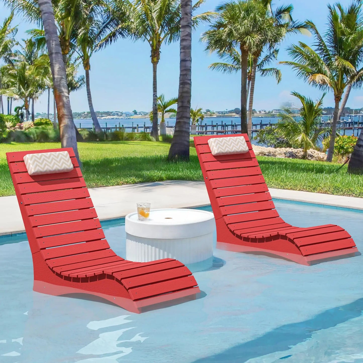 HDPS Pool Lounge Chairs With Headrest For Outdoor Use Up To 10 Inches Water