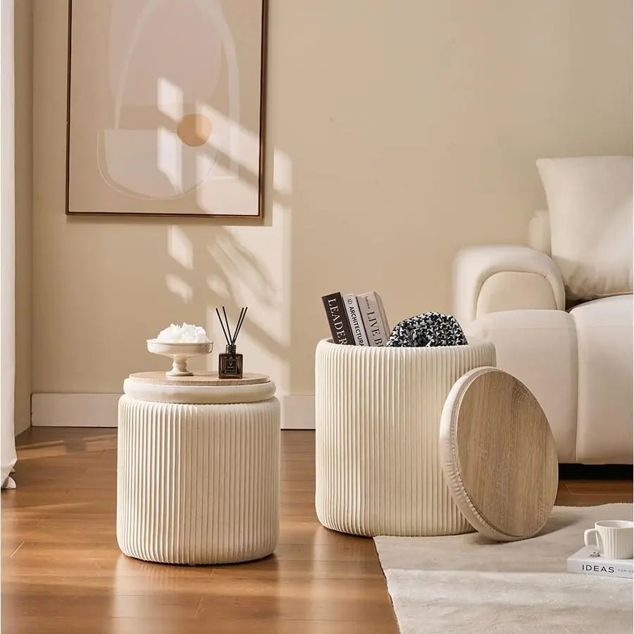 Set Of 2 Velvet Upholstered Storage Ottomans Vanity Stool Padded Seat For Makeup