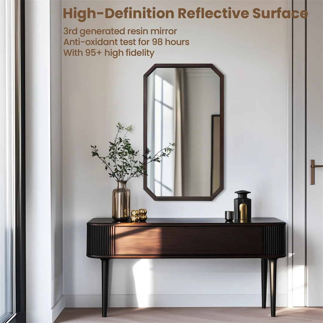 LUVODI Wall Mounted Decorative Mirror with Black Walnut Wood Frame for Living Room and Entryway