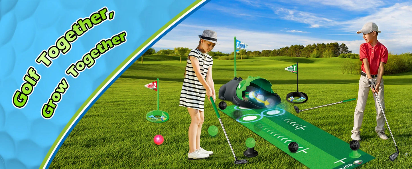 Kids Golf Toy Set Auto Returner Night Light Golf Balls Indoor Outdoor Mini Golf