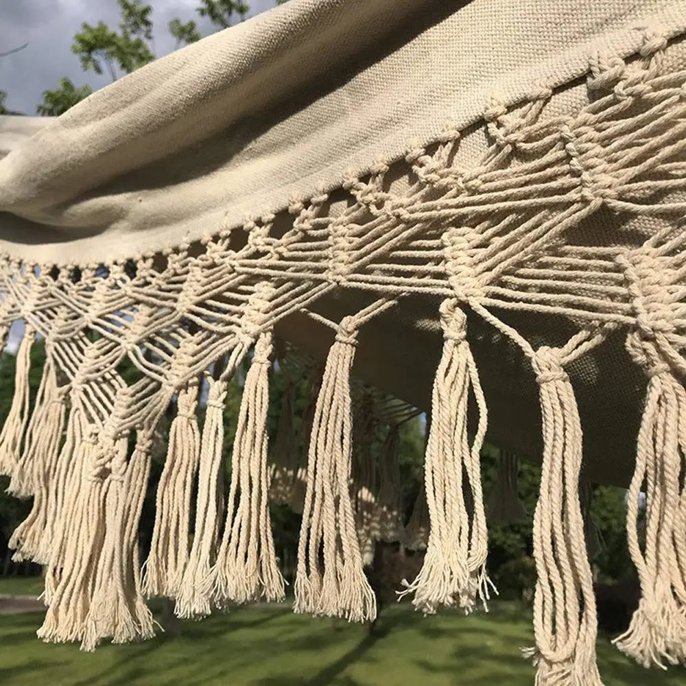 Cotton Woven Balcony Hammock Rope Chair With Crochet Fringe Outdoor Indoor