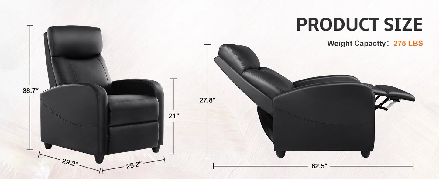 JHK Recliner Chair Massage Sofa Fabric Lumbar Support Grey