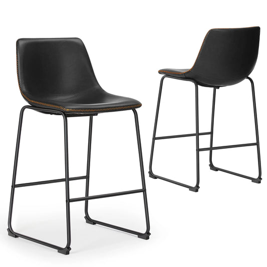 JHK PU Leather Bar Stools Set of 2 Counter Height Cushioned