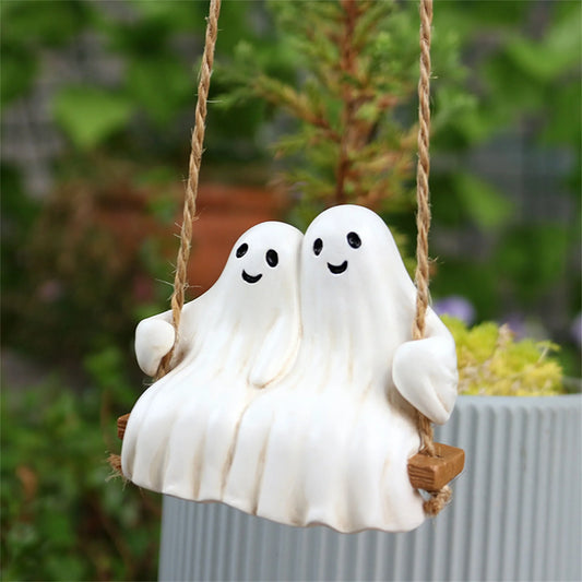 Spooky Halloween Skeleton Duo Figurine Hanging Yard Decor