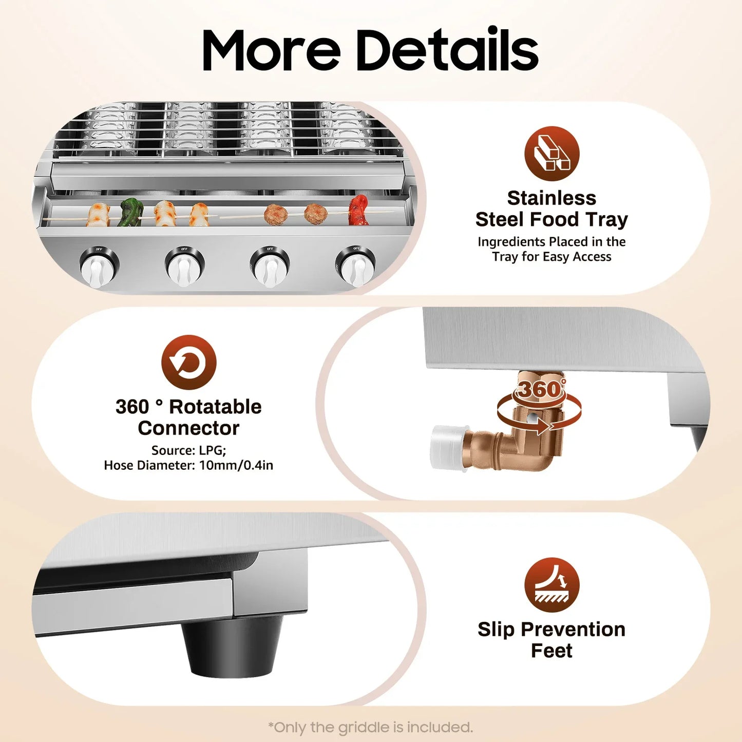 Garden BBQ Grill for Camping Picnics 4 Burner LPG Gas Grill Adjustable Height Removable Net Commercial Barbecue Grills