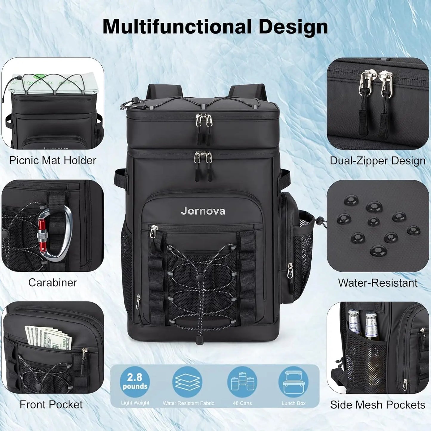 Insulated Cooler Backpack 40L Leakproof Dual Compartments for Camping
