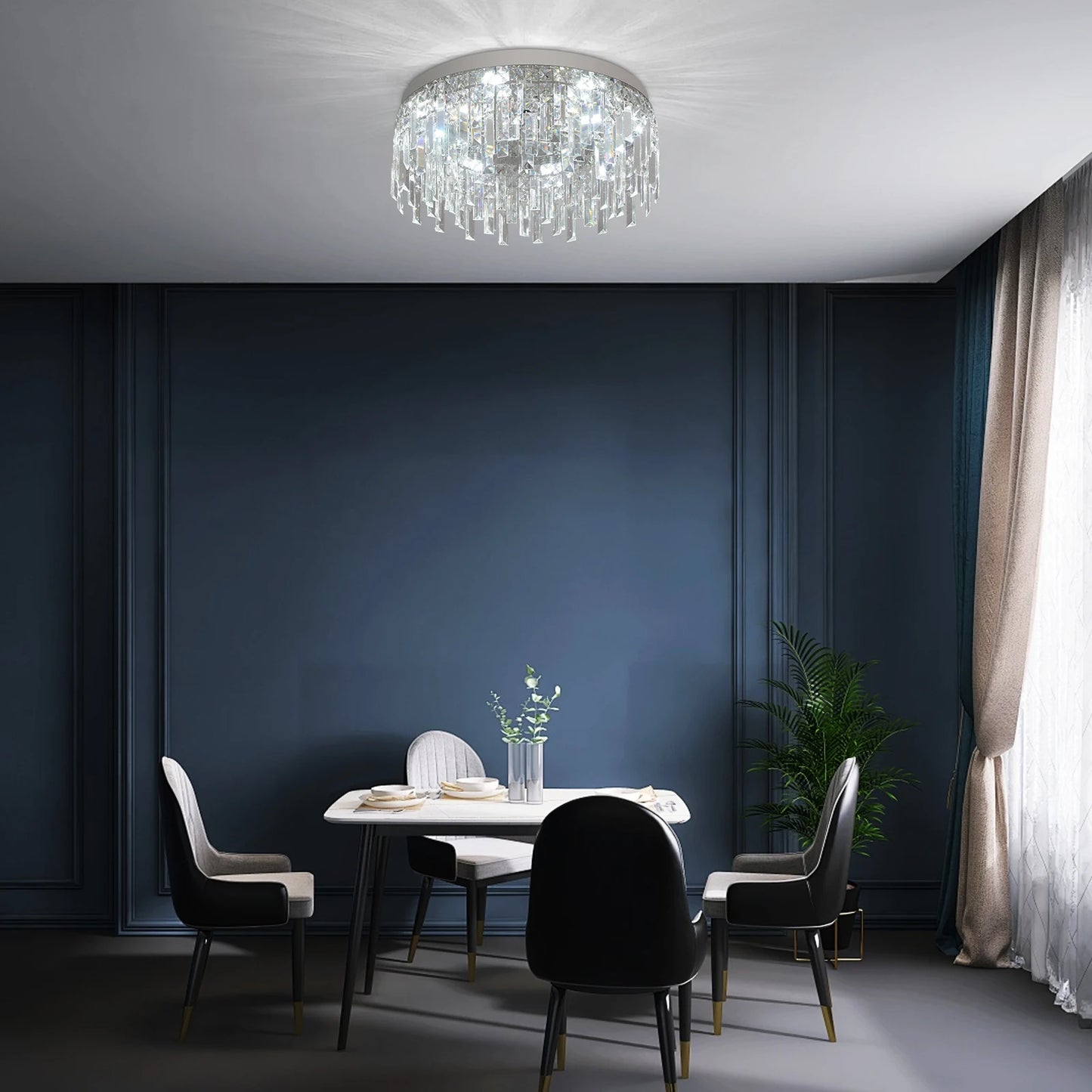 Modern Crystal Luxury Ceiling Lamp LED Chandelier Nordic Home Decor Flush Mount Light Fixture for Dining Living Room Bedroom Hotel