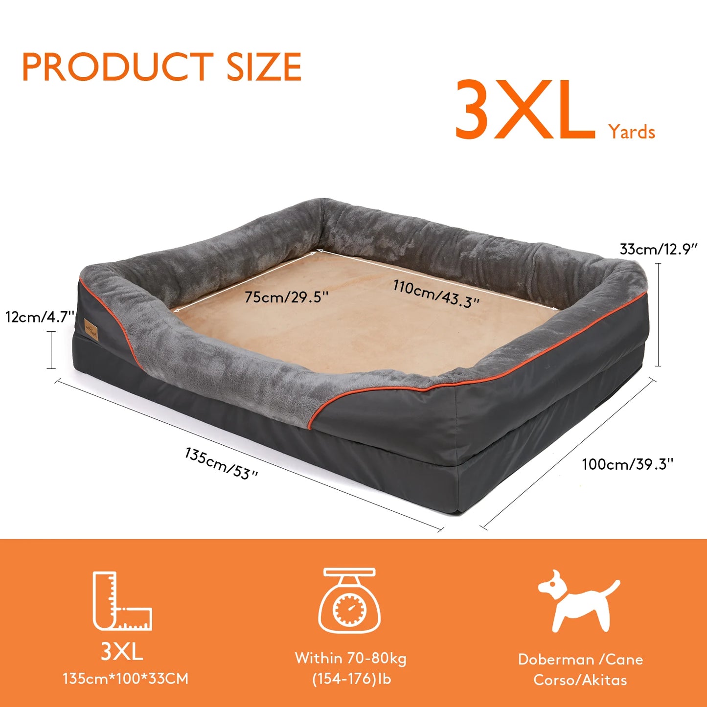 Jumbo Orthopedic Dog Bed Memory Foam Waterproof Bolstered