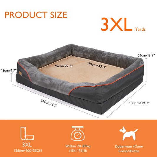 Jumbo Large Orthopedic Memory Foam Dog Bed Quilted Bolstered Elevated Cushion