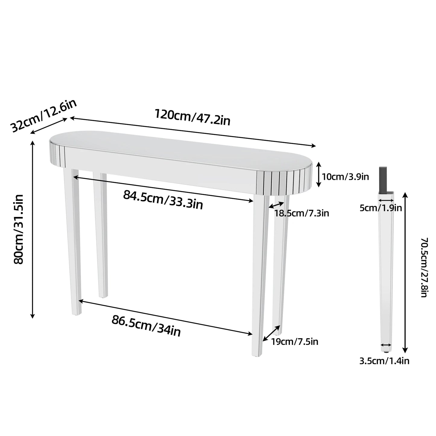 Luvodi Modern Glass Console Mirror Vanity Sofa Side Table