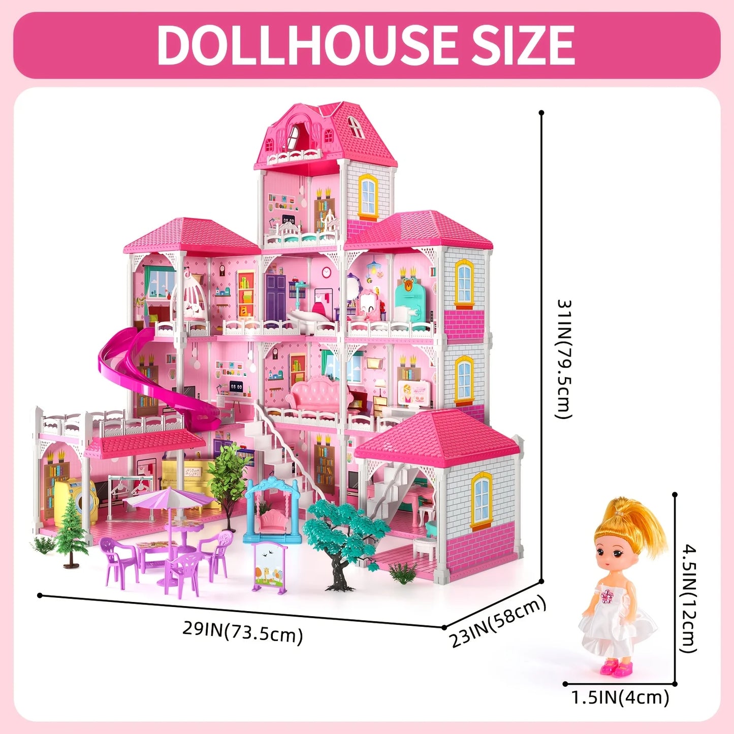 Pretend Play Villa Doll House 12 Rooms With 2 Dolls Gifts