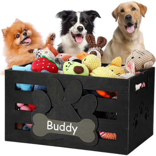 Large Dog Toy Basket With Handles And Paw Pattern Label Slot