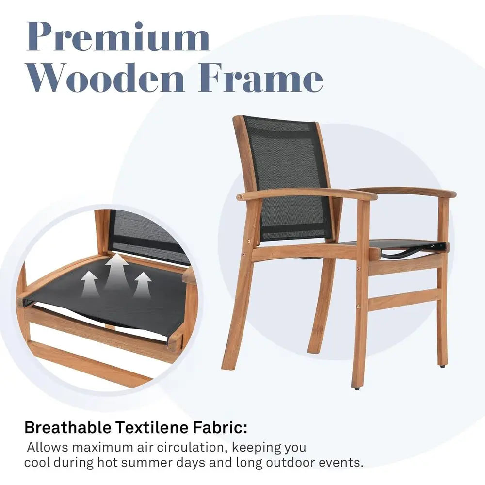 6 To 8 Seater Acacia Wood Dining Set With Expandable Table And Textilene Chairs