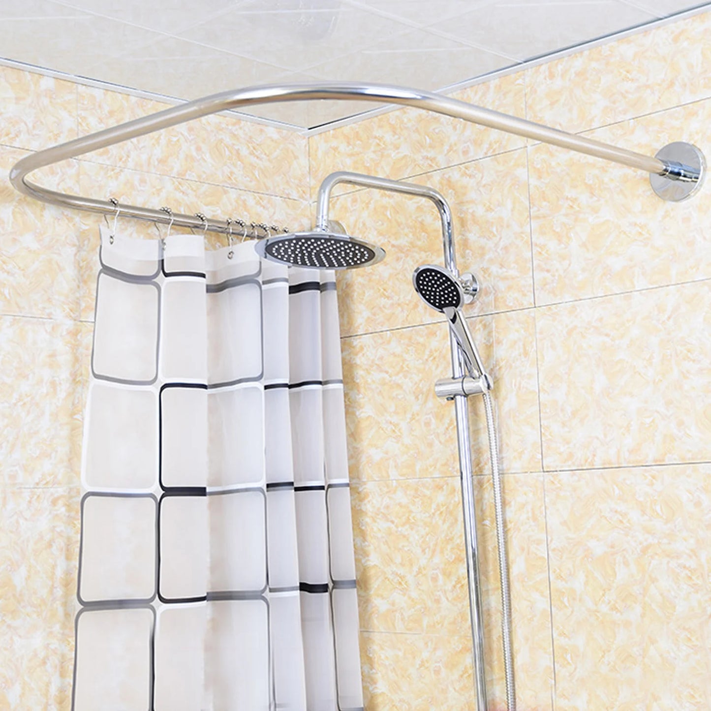 U Shaped Bath Curtain Rod Heavy Duty Stainless Steel Kit