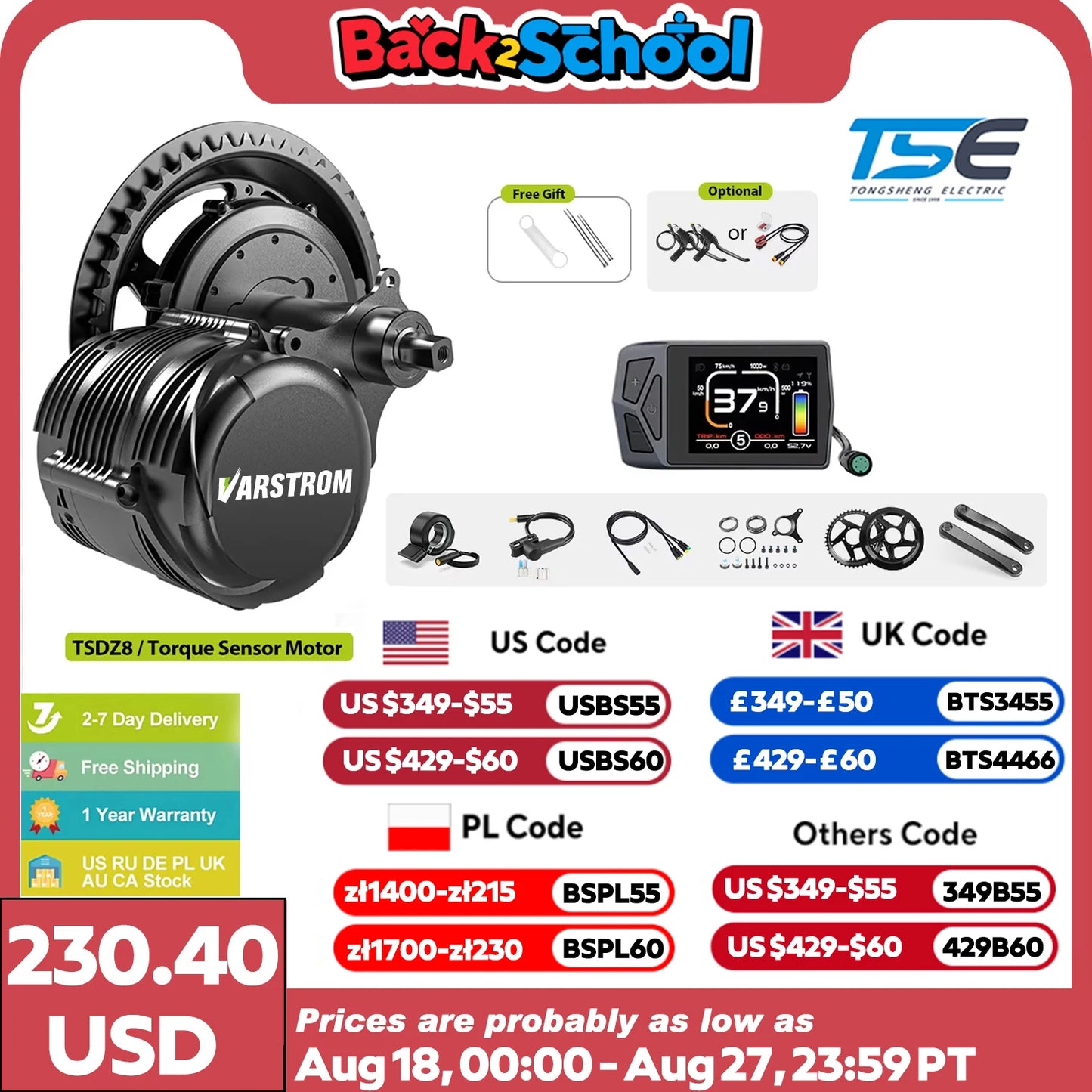 Tongsheng TSDZ8 750W Mid Drive Motor Kit 68mm 73mm BB