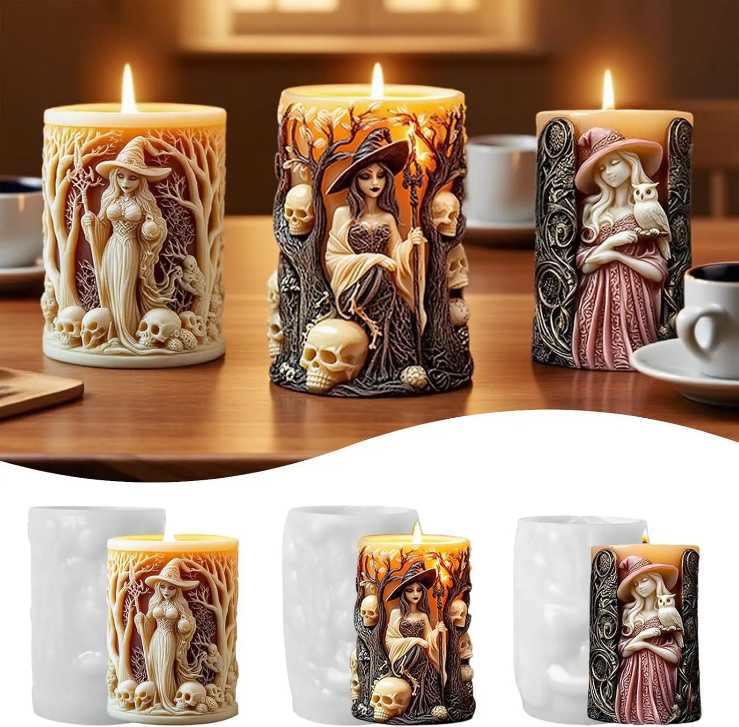 Witch Pillar Candle Molds Silicone For Candle Making