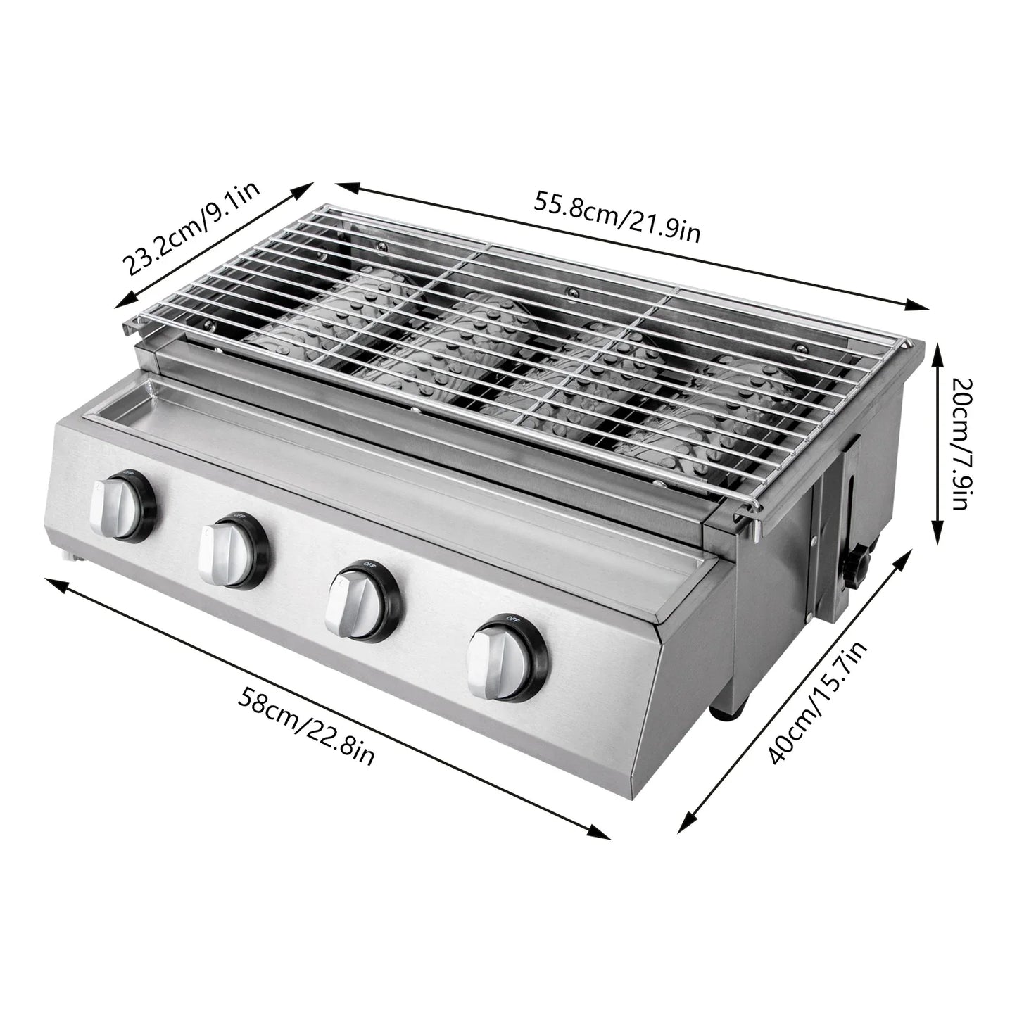 Garden BBQ Grill for Camping Picnics 4 Burner LPG Gas Grill Adjustable Height Removable Net Commercial Barbecue Grills