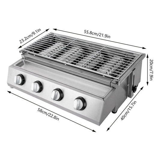 Garden BBQ Grill for Camping Picnics 4 Burner LPG Gas Grill Adjustable Height Removable Net Commercial Barbecue Grills