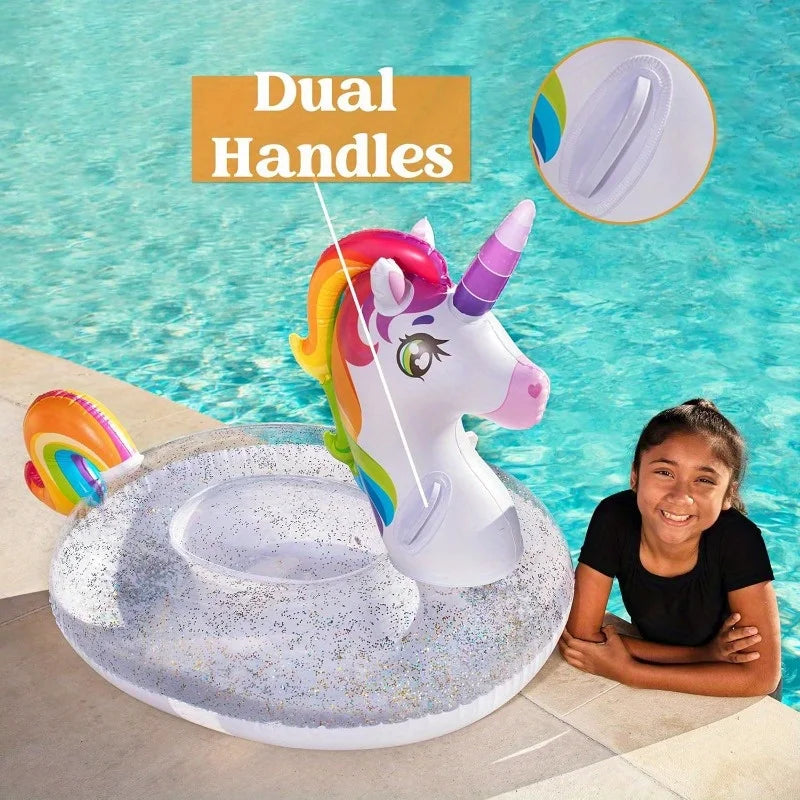 Joyfy Rainbow Unicorn Pool Float Inflatable Floaty With Glitter