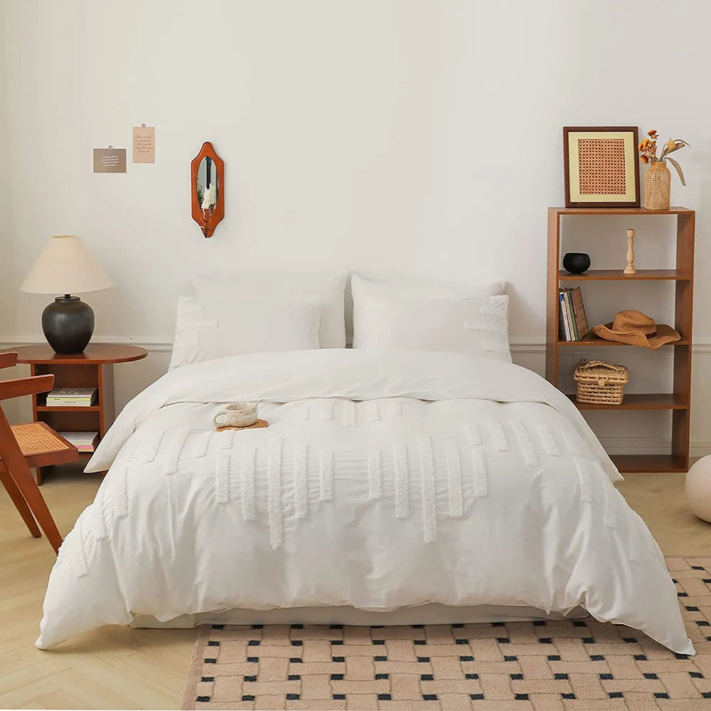 Simple And Opulence 100 Percent Cotton Duvet Cover Set 3 Piece Shams Bed Sheet