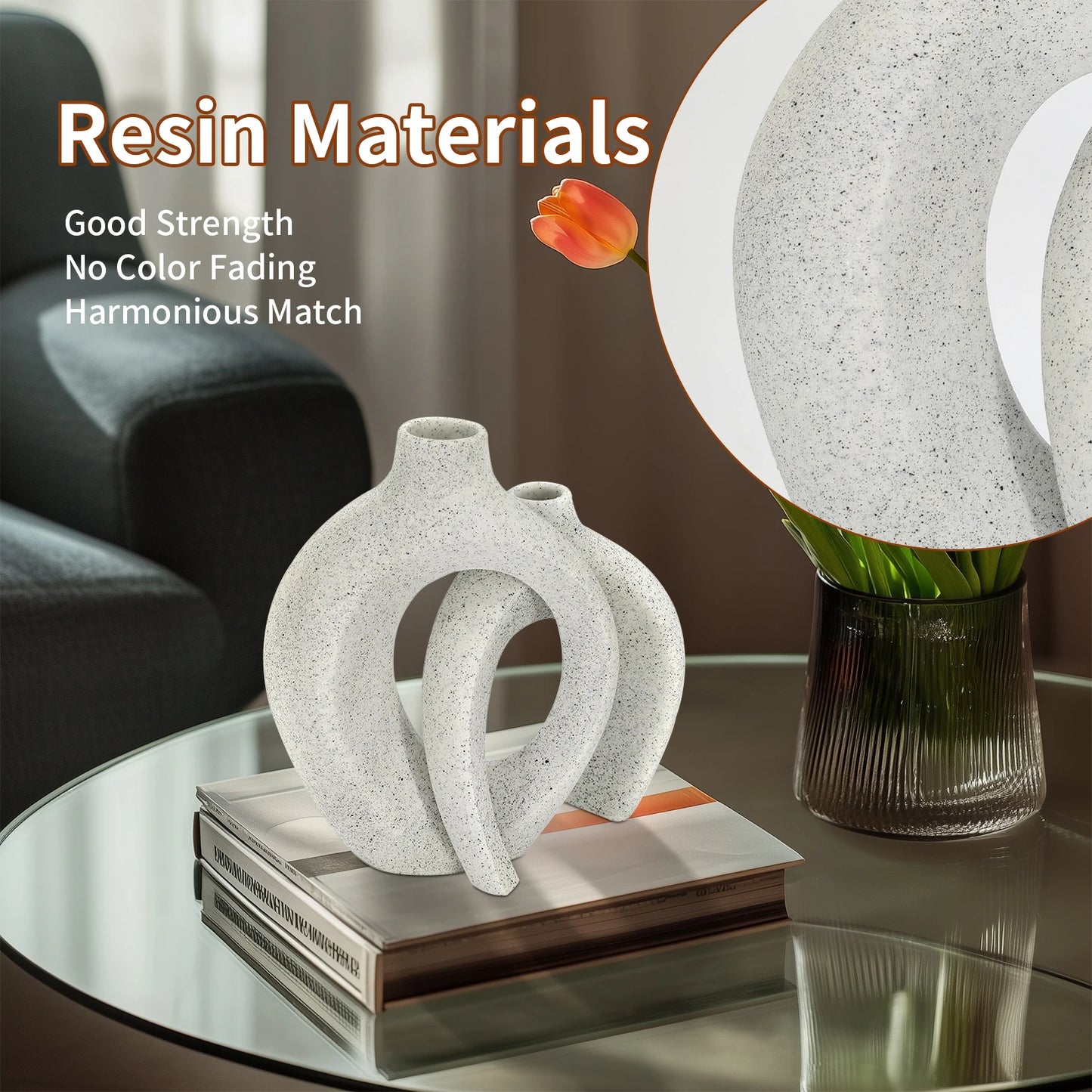Set of 2 Decorative Hollow Vases Table Centerpiece Flower Vase Modern Resin Design