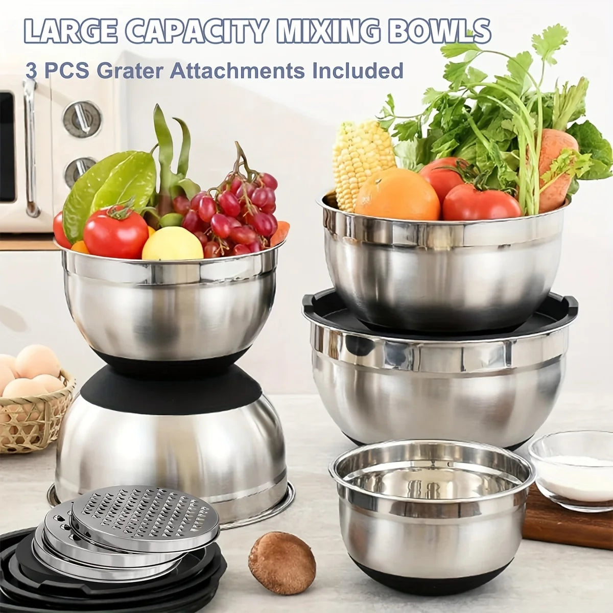 8pc Stainless Steel Mixing Bowls Set Airtight Lids Black